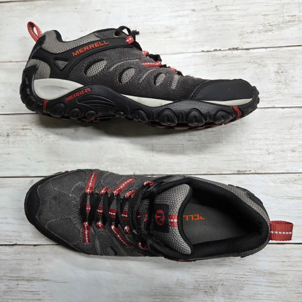 Merrell Crosslander Hiking Shoes Low Trail Mens 8.5 Grey Red J343406C Suede Mesh